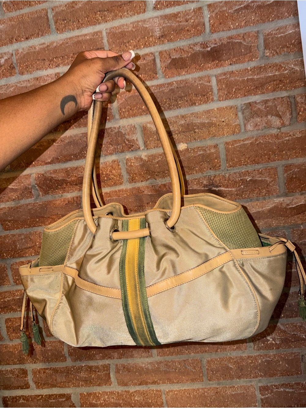 Tan & Green Everyday Tote Bag - Fashionable Women's Shoulder Purse